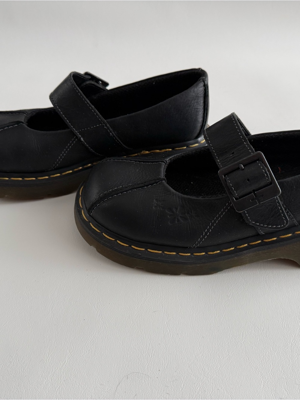 Dr. Martens Black Mary Jane Shoes with Yellow Welt Stitching - Picture 2 of 4